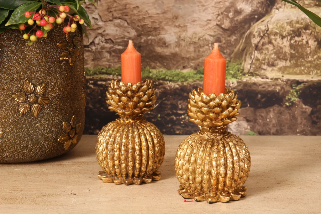 Candélabre Antique - 10,5 cm - or - résine synthétique