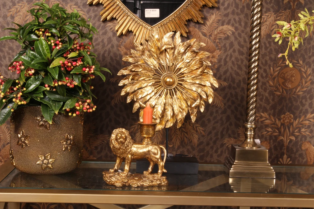 Candélabre Lion - 13 cm - or - résine synthétique