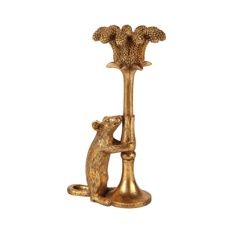 Candle Holder Mouse - 22.5 cm - Gold - Resin