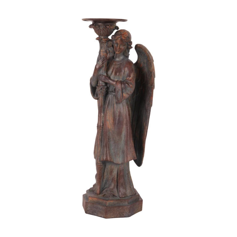 Candélabre Ange - 40 cm - brun antique - résine synthétique