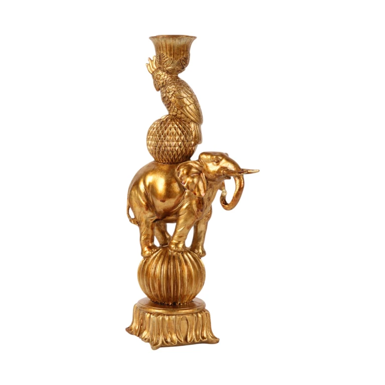 Candélabre éléphant - 27 cm - or - résine synthétique