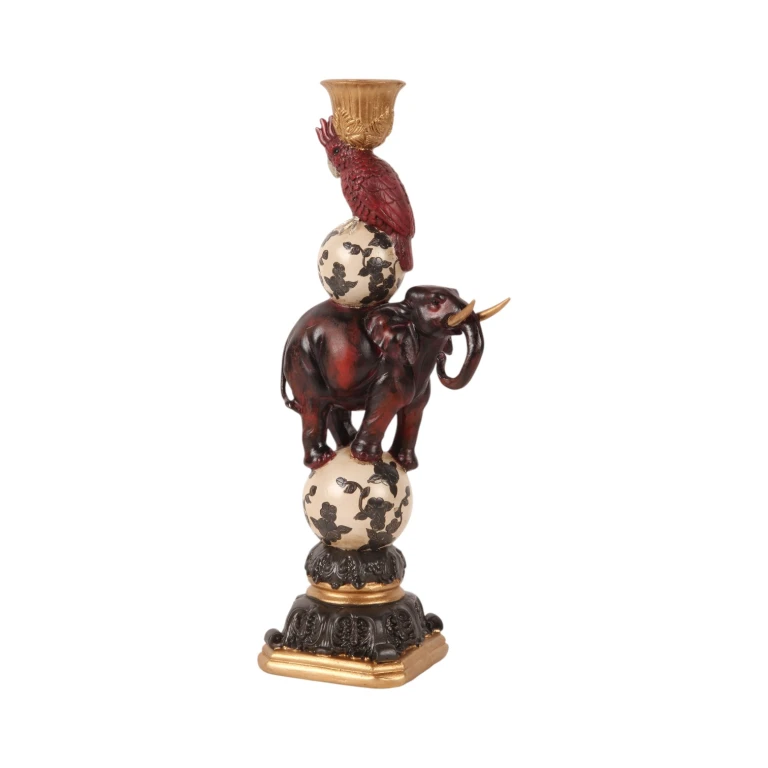 Candélabre éléphant - 30 cm - rouge - résine synthétique