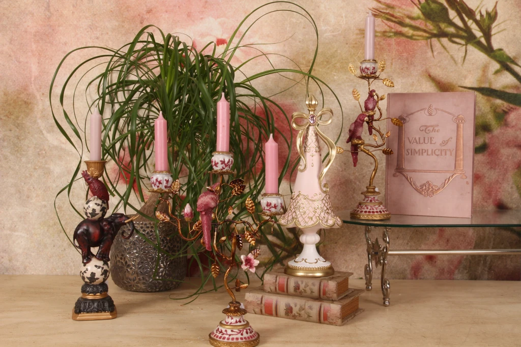 Candélabre éléphant - 30 cm - rouge - résine synthétique