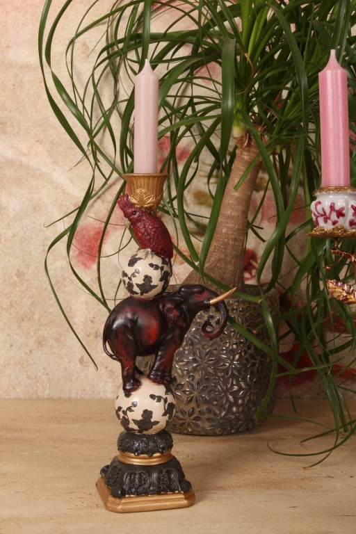Candélabre éléphant - 30 cm - rouge - résine synthétique