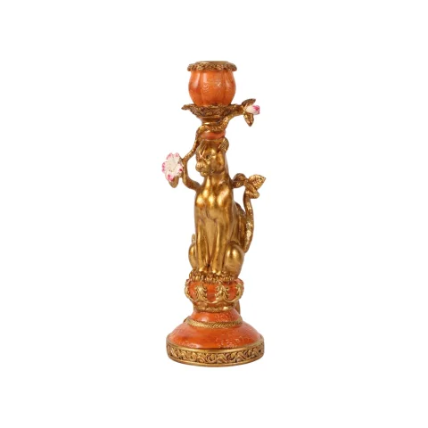 Kandelaar Luipaard 26 cm - Goud - Resin