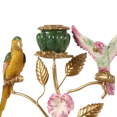 Kandelaar Vogels 38,5 cm - Groen - Resin