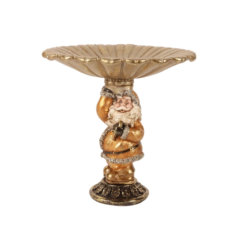 Plateau décoratif Père Noël - or - résine synthétique - 24 cm - 1 pièce
