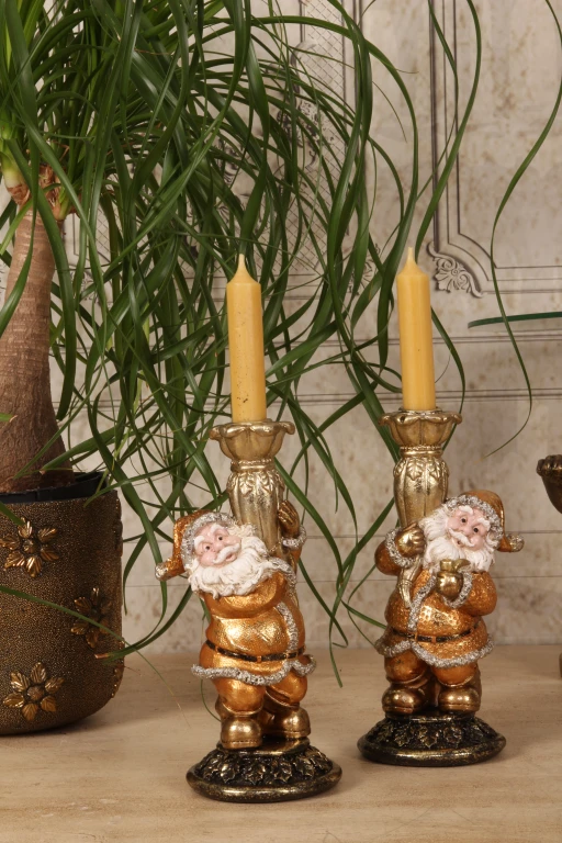 Candélabre Père Noël - 23 cm - or - résine synthétique