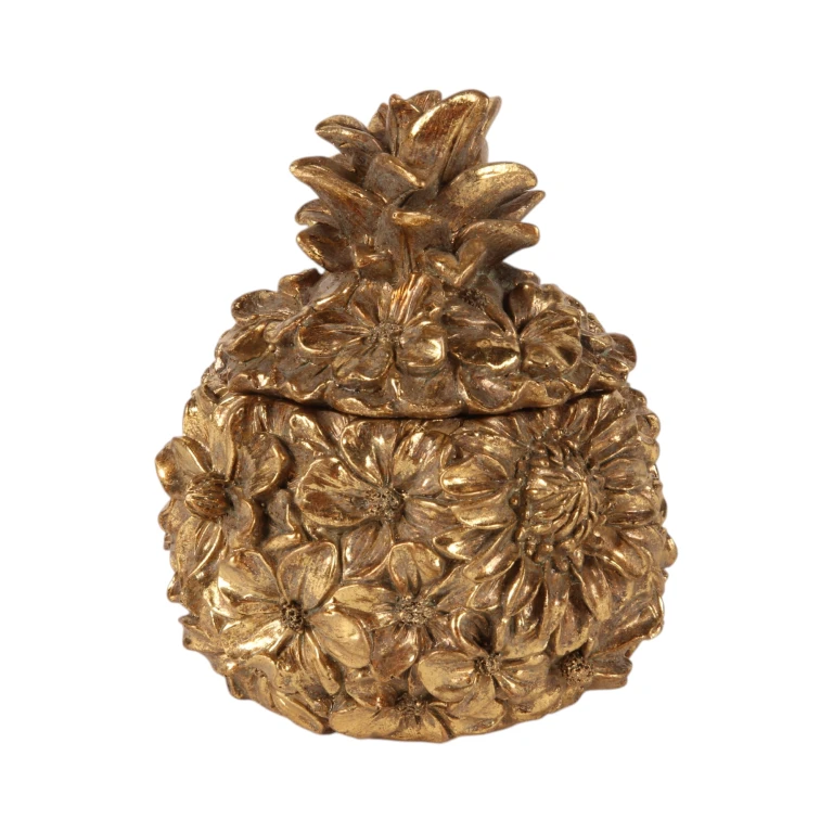 Boîte de rangement fleurs - 12,5 cm - or - résine synthétique
