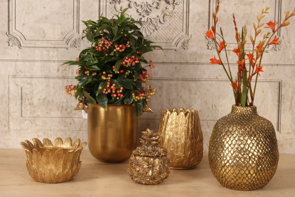 Boîte de rangement fleurs - 12,5 cm - or - résine synthétique