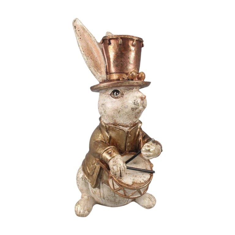 Figurine de lapin avec tambour - dorée - 16 cm - 1 pièce