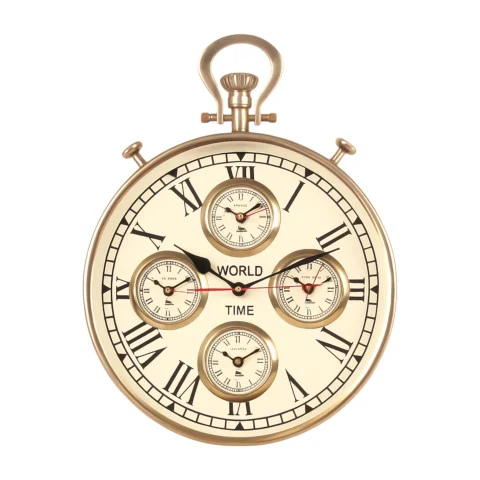 Wereldklok - 41 cm - goud - rond - aluminium