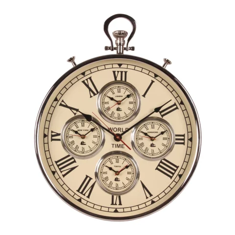 Wereldklok - 51 cm - Zilver - Rond - Aluminium