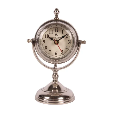 Tafelklok op voet - zilver - aluminium - 22 cm