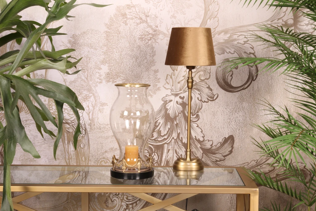 Lantern - 35 cm - gold - brass and glass