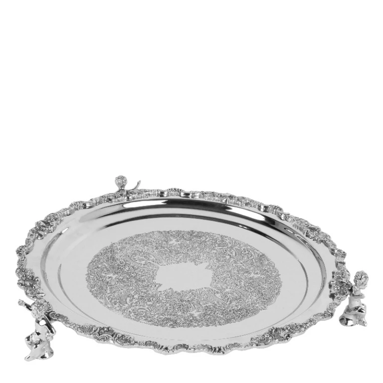 Plateau décoratif avec anges - argent - 39 cm - 1 pièce