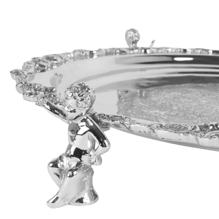 Plateau décoratif avec anges - argent - 39 cm - 1 pièce