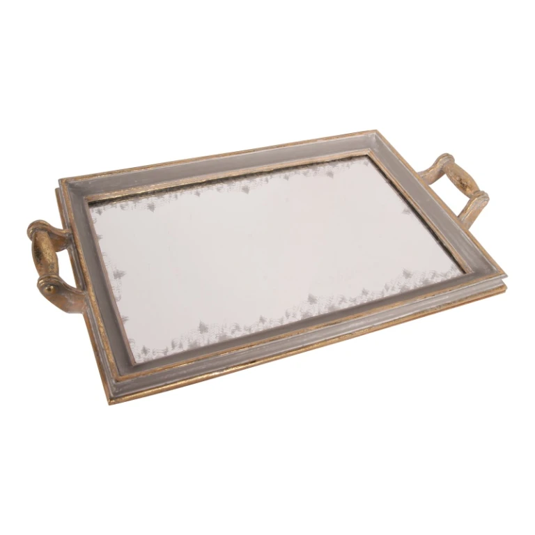 Plateau avec miroir - gris - résine synthétique - 43 cm
