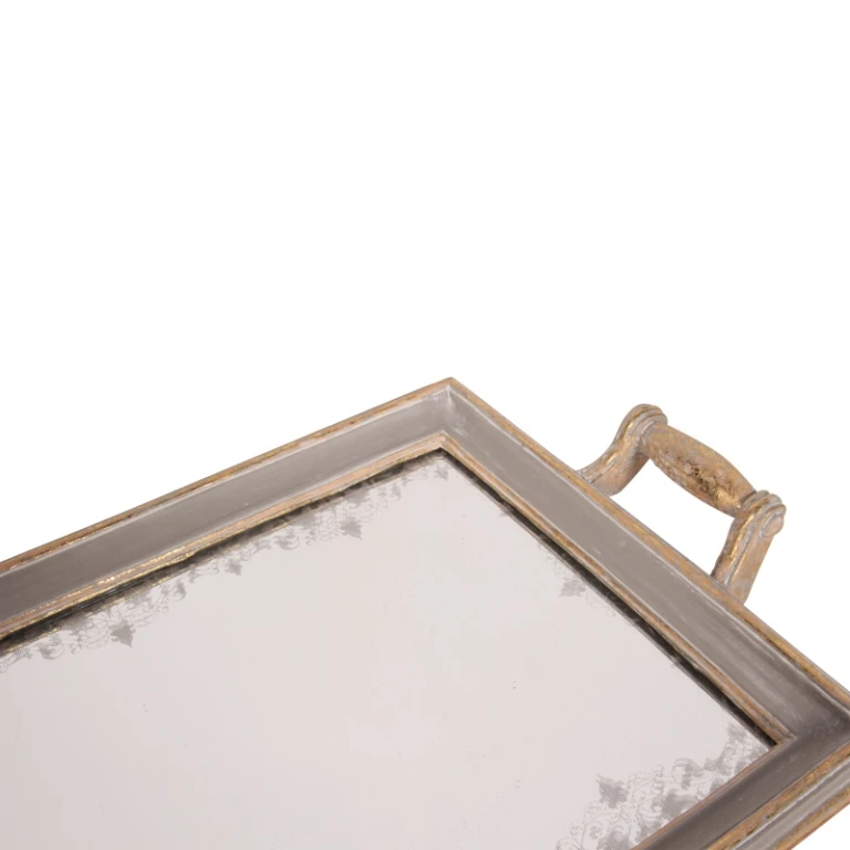 Plateau avec miroir - gris - résine synthétique - 43 cm