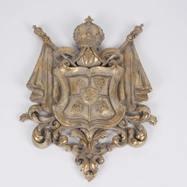 Plaque murale Blason - beige/or or - 36,5 cm - résine synthétique