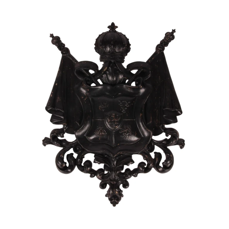 Ornement mural en forme de bouclier - noir - 36,5 cm - résine synthétique