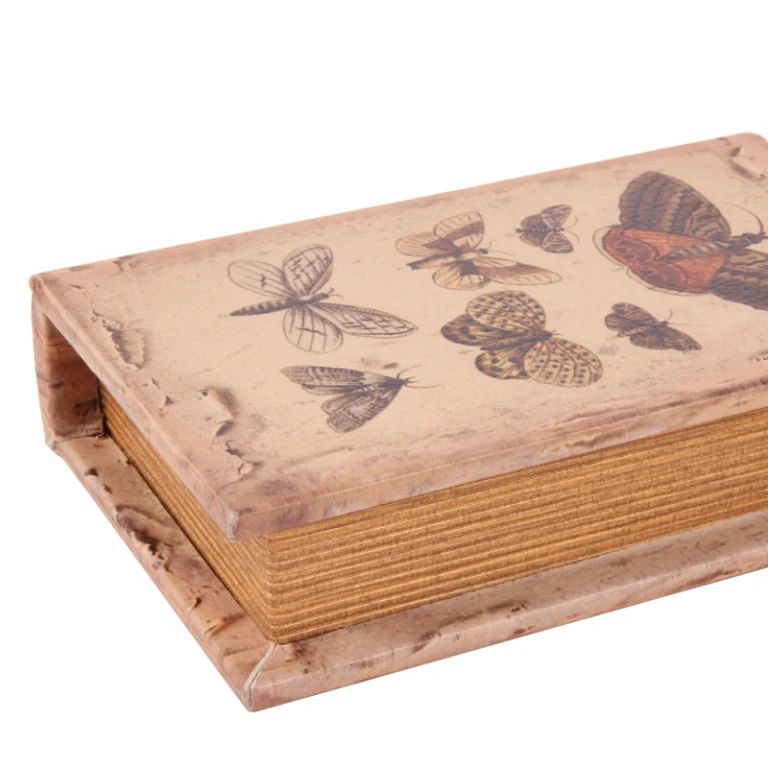 Boîte de rangement en forme de livre - 15 cm - beige - simili cuir