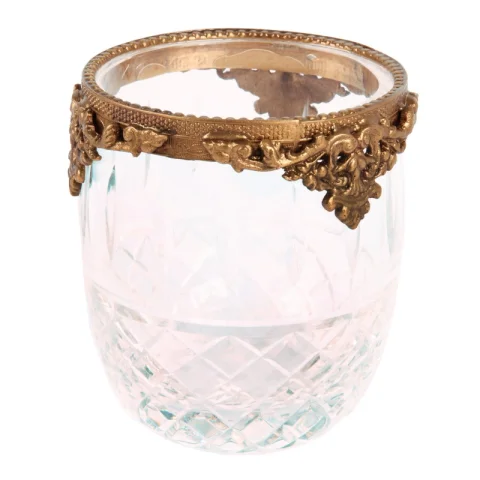 Waxinelichthouder - 10 cm - goud - messing en glas