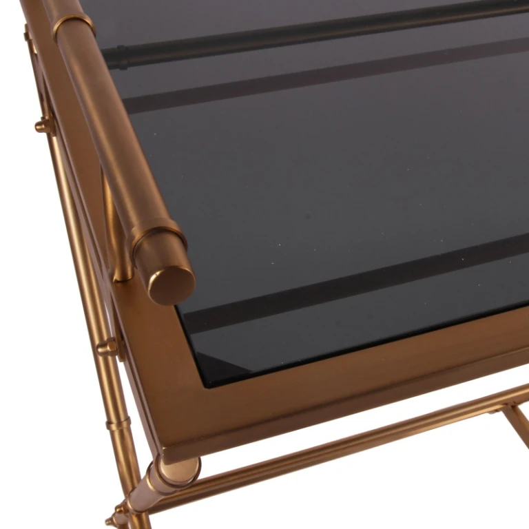 Table de service - or - verre & acier - 85 cm