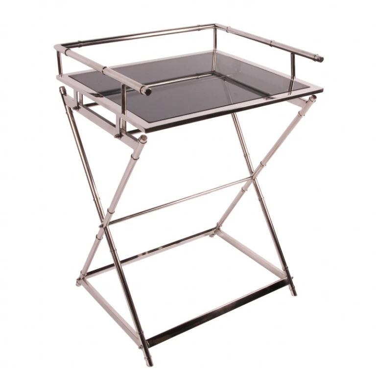 Table de service - argent - verre & acier - 85 cm