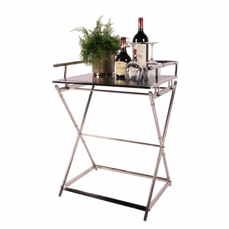Table de service - argent - verre & acier - 85 cm