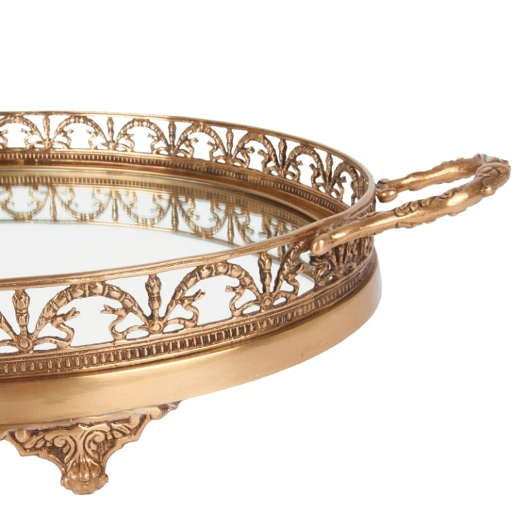 Plateau en laiton doré avec miroir - 50 cm
