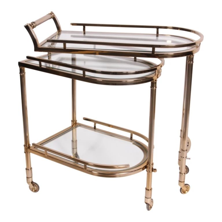 Chariot de bar - or - verre & acier - 83 cm