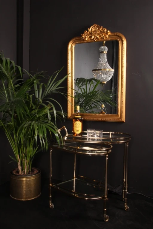 Chariot de bar - or - verre & acier - 83 cm