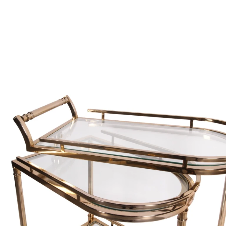 Chariot de bar - or - verre & acier - 83 cm