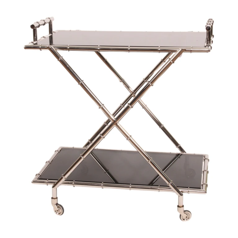 Chariot de service - verre & acier - argent - 88 cm