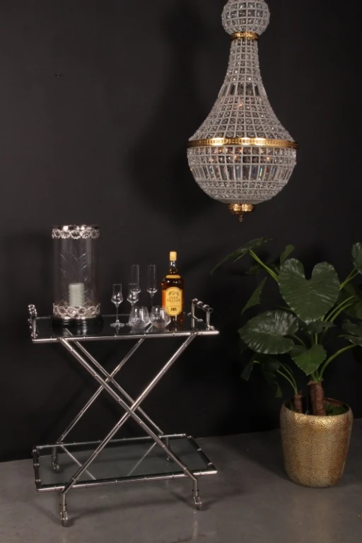 Chariot de service - verre & acier - argent - 88 cm