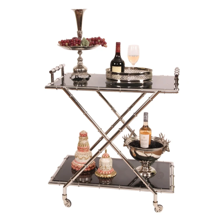 Chariot de service - verre & acier - argent - 88 cm