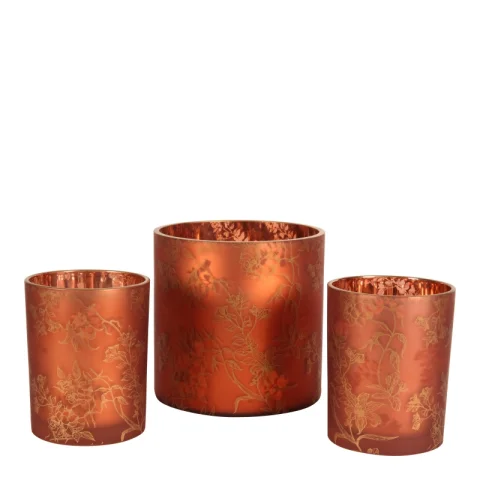 Waxinelichthouder Bloemenprint - 15 cm - Rood - Glas