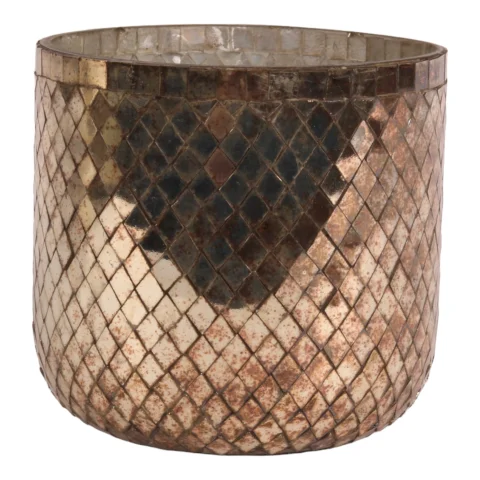 Waxinelichthouder Mozaïek - 17 cm - goud - glas