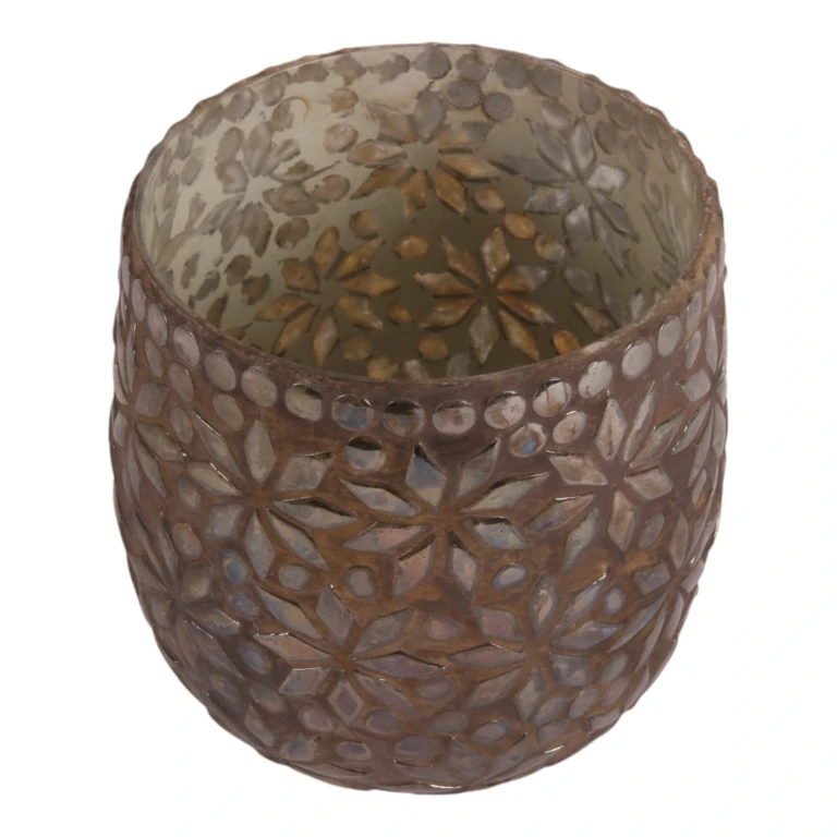 Bougeoir à bougie Mozaïek Fleur - brun - verre - 12 cm