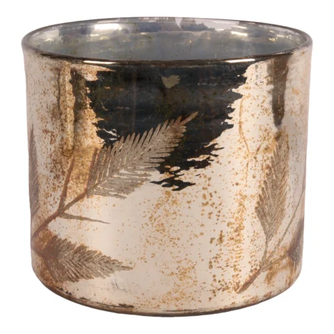 Waxinelichthouder bladeren - zilver - glas - 18 cm