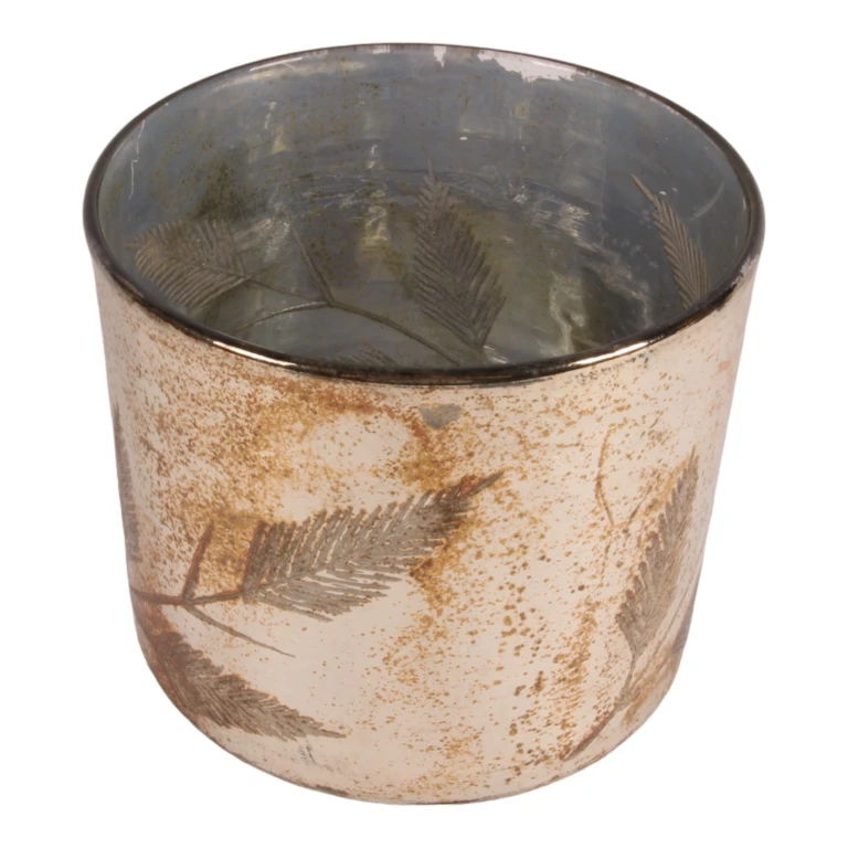 Bougeoir à feuilles - argent - verre - 18 cm - 1 pièce