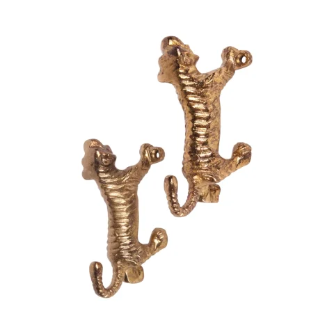 Wandhaak tijger - goud - 12 cm