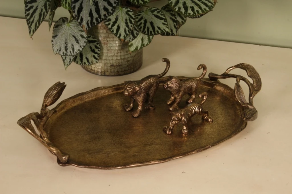 Wall hook tiger - 12 cm - gold - aluminium