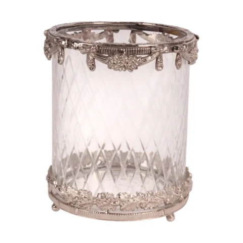Waxinelichthouder - zilver - messing en glas - 17 cm