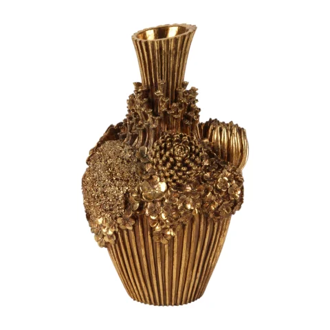 Vaas met bloemen - 30 cm - goud - kunsthars