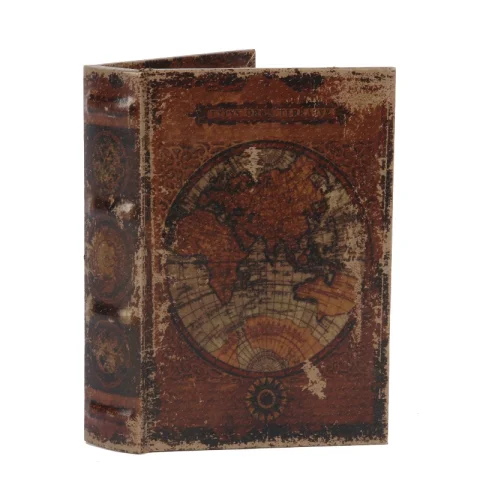 Opbergdoos Boek Wereldkaart - 20 cm - bruin - kunstleer