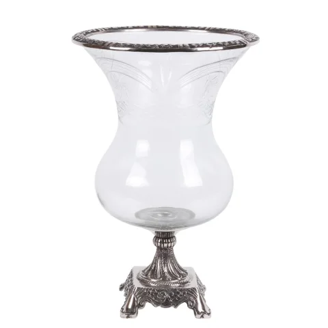 Orkaanlamp op voet - 38 cm - zilver - aluminium en glas - 1 stuk