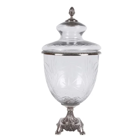 Vaas met deksel - 51 cm - zilver - glas en aluminium