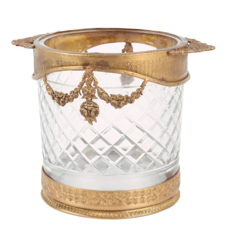 Porte-bouteille - or - 15 cm - laiton et verre